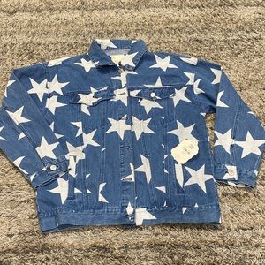 NWT Altar'd State Star Print Oversized Denim Jacket sz Small